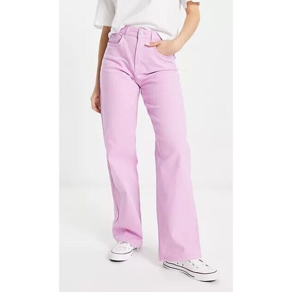 NWT ROMEE STRIJD X NA-KD High Waisted Wide Leg Denim In Light Pink Size 2 (32) - Picture 5 of 10